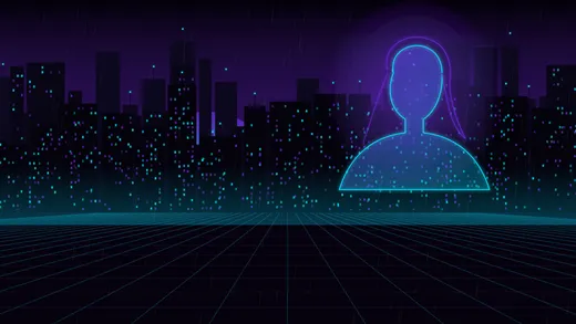 Synthia review hero: neon cityscape with AI companion